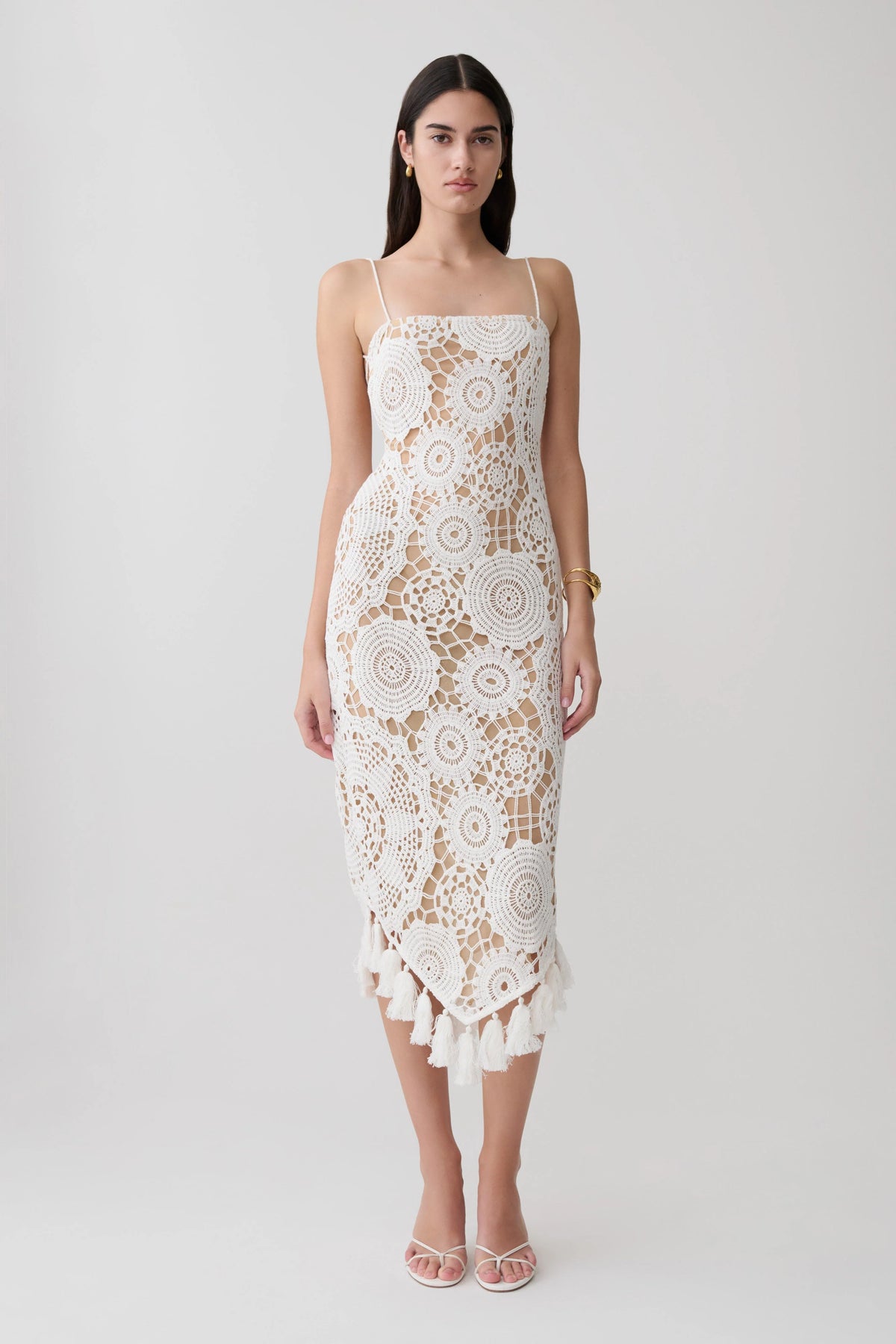 Delta Crochet Halter Midi Dress - White
