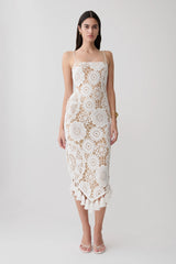 Delta Crochet Halter Midi Dress - White