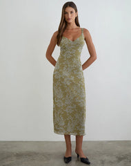 Selayu Midi Dress in Moss Petal Olive