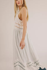 Voile and Lace Midi Slip Dress-Ivory Combo