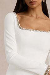 Caia | White Embellished Square-Neck Mini Dress