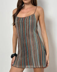 Cheria Mini Dress in Shimmer Plisse Blue Brown
