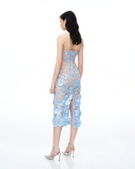 Evander 3D Floral Embroidered Maxi Dress - Blue