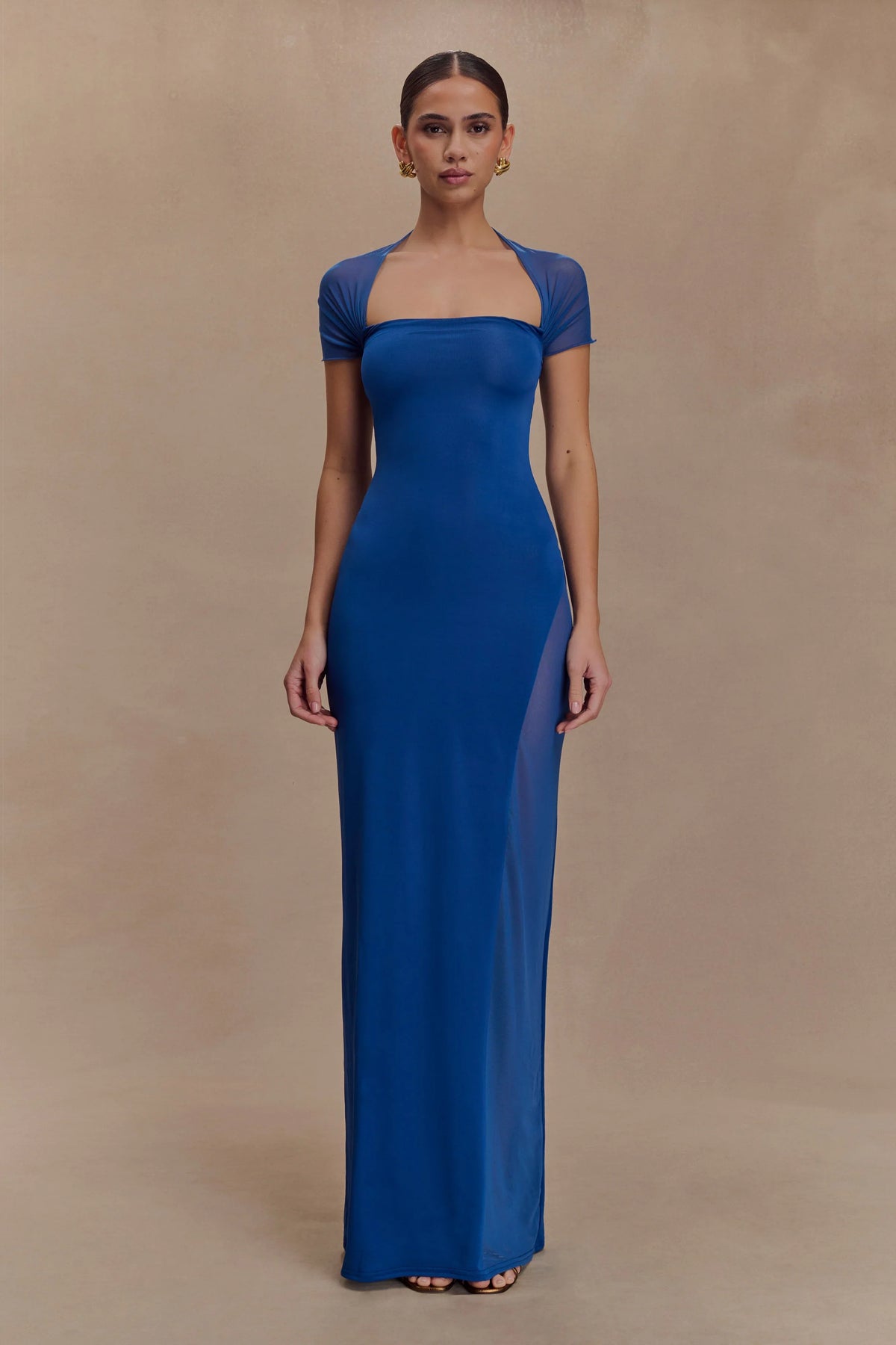 Wyatt Slinky And Mesh Maxi Dress - Cobalt Blue