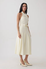 Alecto Crepe Halter Midi Dress With Belt - Ivory