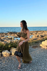 Lima Olive Asymmetrical Midi Skirt