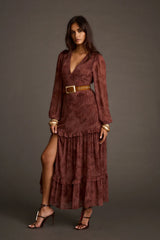 Raindance Mulberry Paisley Long Sleeved Maxi Dress