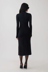 Noelle Longsleeve Roll Neck Midi Dress - Black