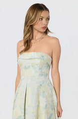 Destini Floral Jacquard Strapless Midi Dress