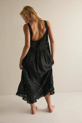 Voile and Lace Midi Slip Dress-Charcoal Combo