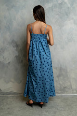 Taylen Polka Dot Maxi Dress in Dusty Blue