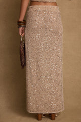 Ibiza Champagne Sequin Maxi Skirt