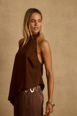 Linden Mocha Asymmetrical Halter Top
