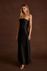 Natalia Black Strapless Satin Maxi Dress