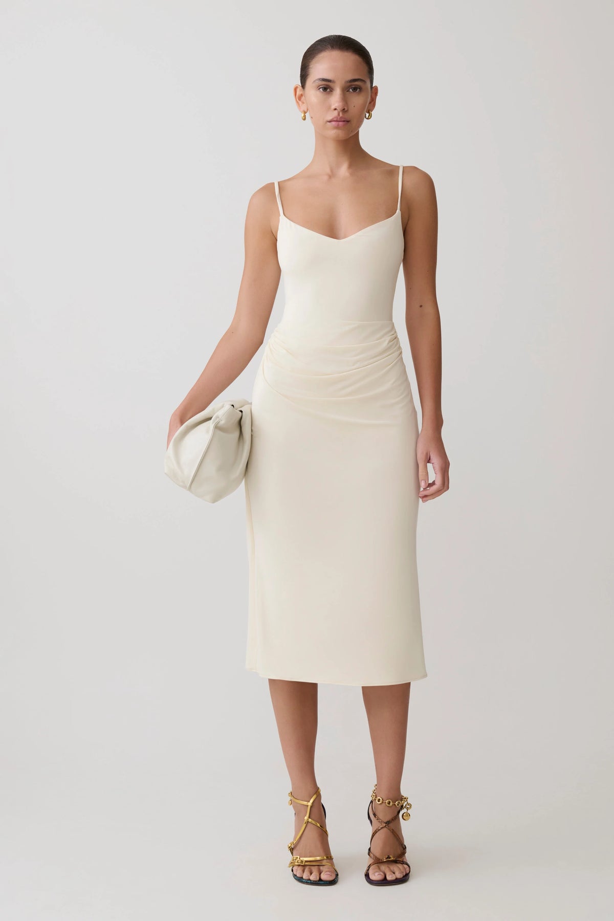 Vina Gathered Jersey Midi Dress - Ivory